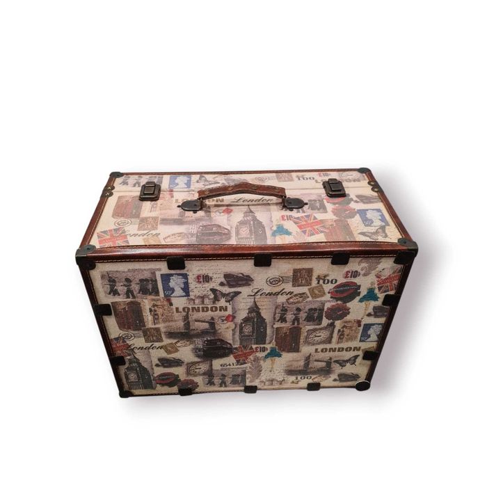Mala Decorativa Vintage “London” – Grande, Rígida e com Estampa Retro