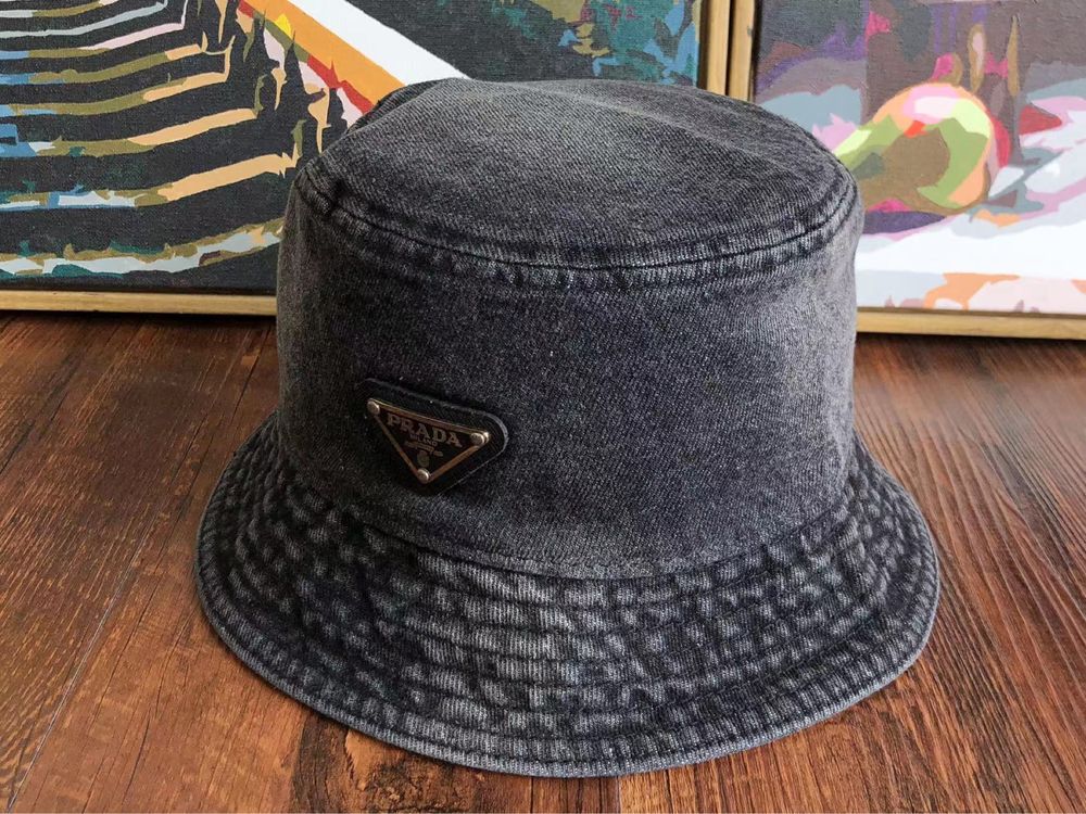 Kapelusz Bucket Hat Dżinsowy Szary Prada Milano