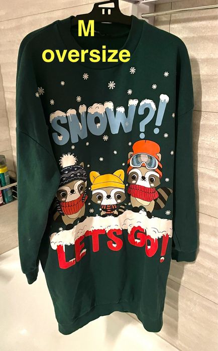 Bluza damska świąteczna zimowa fb sister M oversize maxi zielona