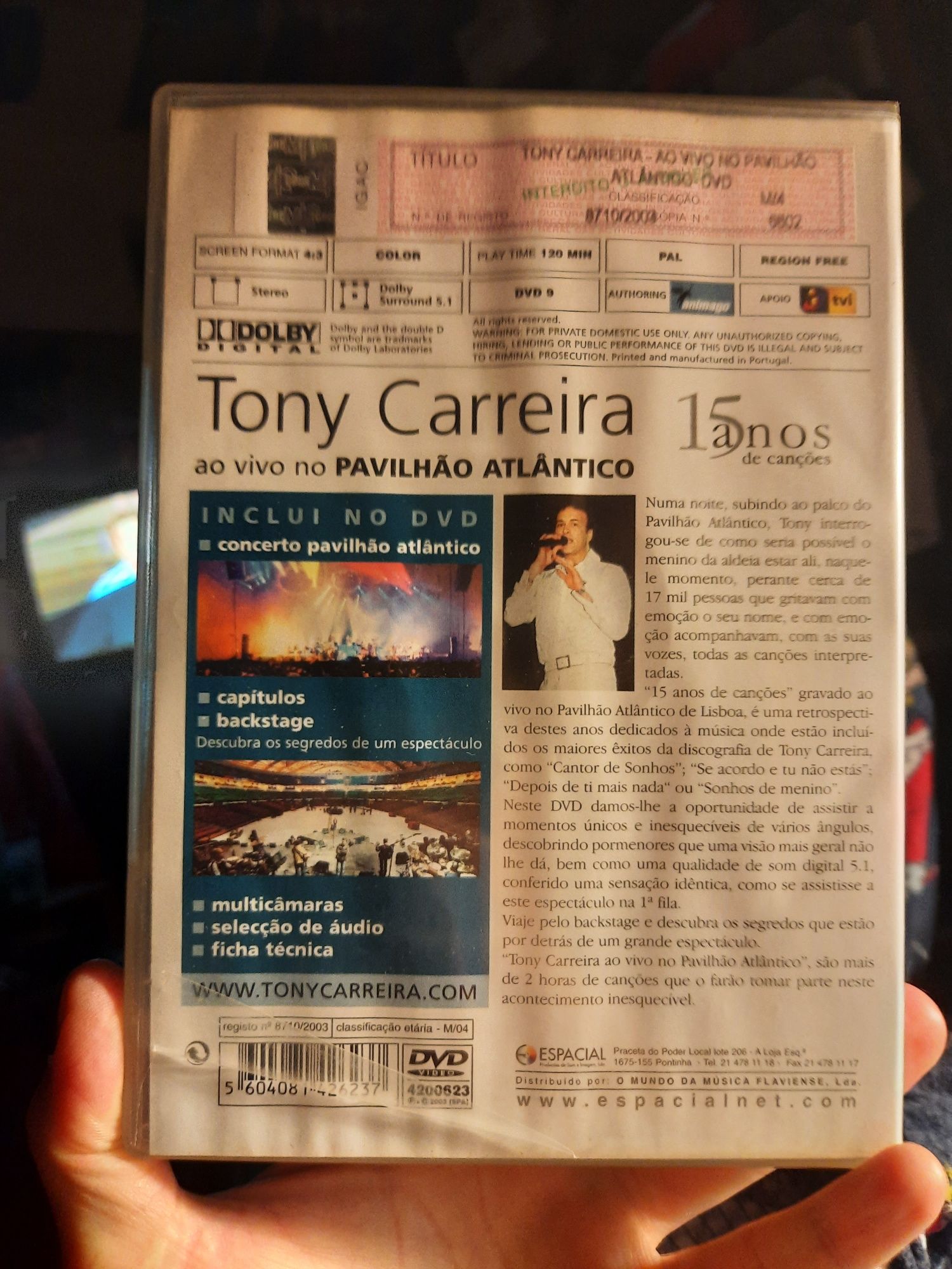 Tony Carreira DVD Ao vivo no Pavilhão Atlântico, 15 anos