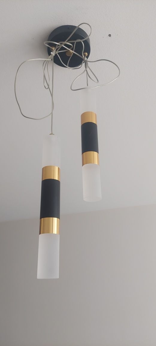 Nowoczesna lampa LED wisząca 2 świetlna czano-zlota