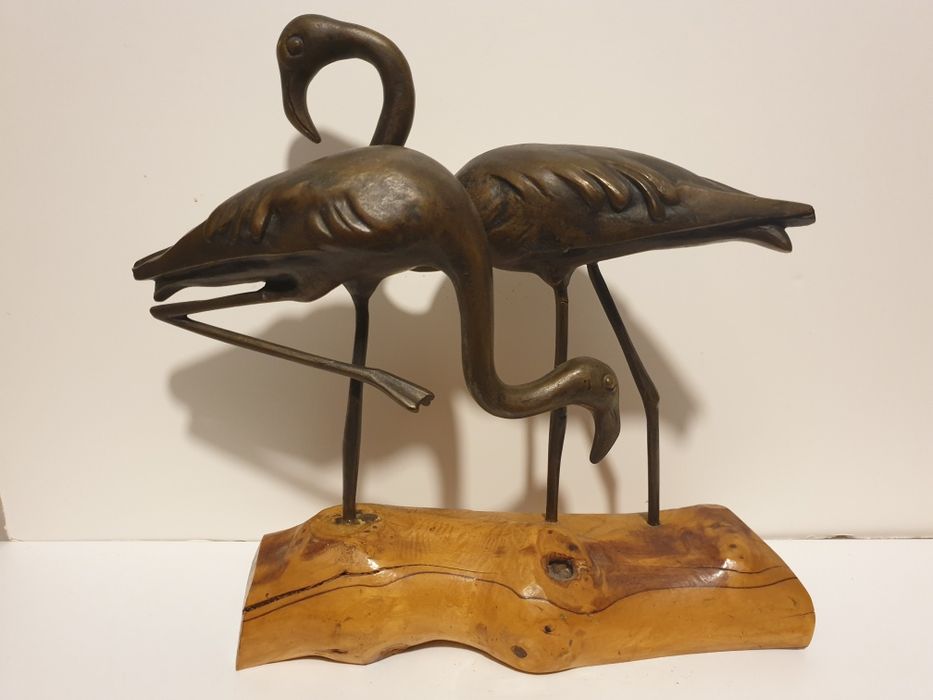 Antiga escultura em bronze - flamingos - Charles Reussner