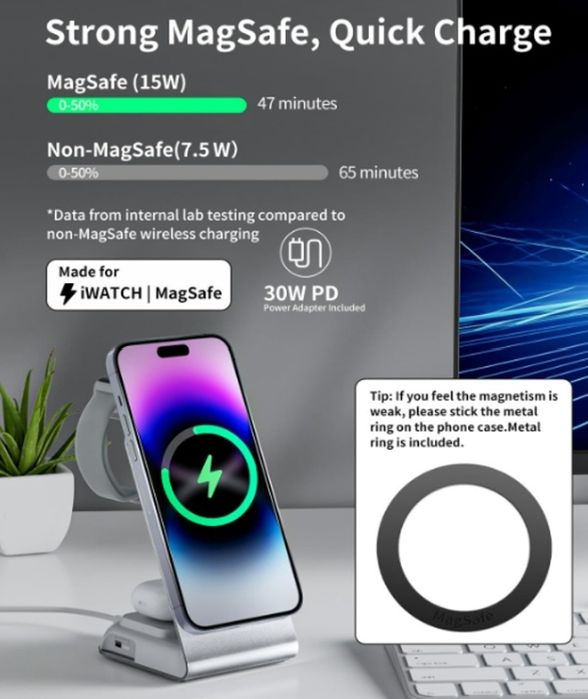 Stacja ładowania bezprzewodowego do urządzeń Magsafe dla Apple 4in1