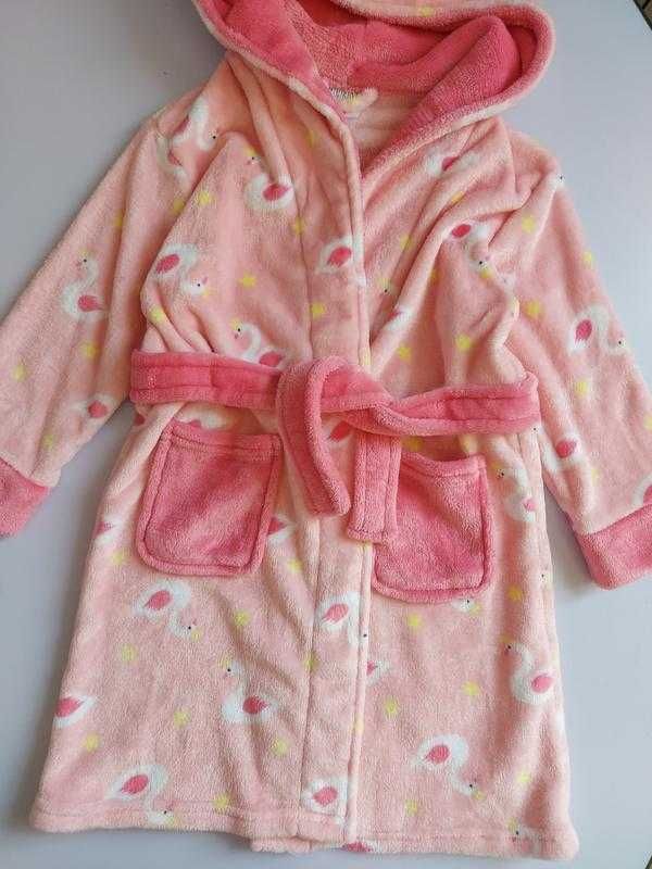 Дитячий теплий банний халат з капюшоном принт рожевого лебедя