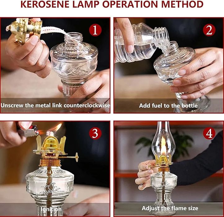 Klasyczna lampa naftowa 32cm szklana z regulowanym płomieniem l-555