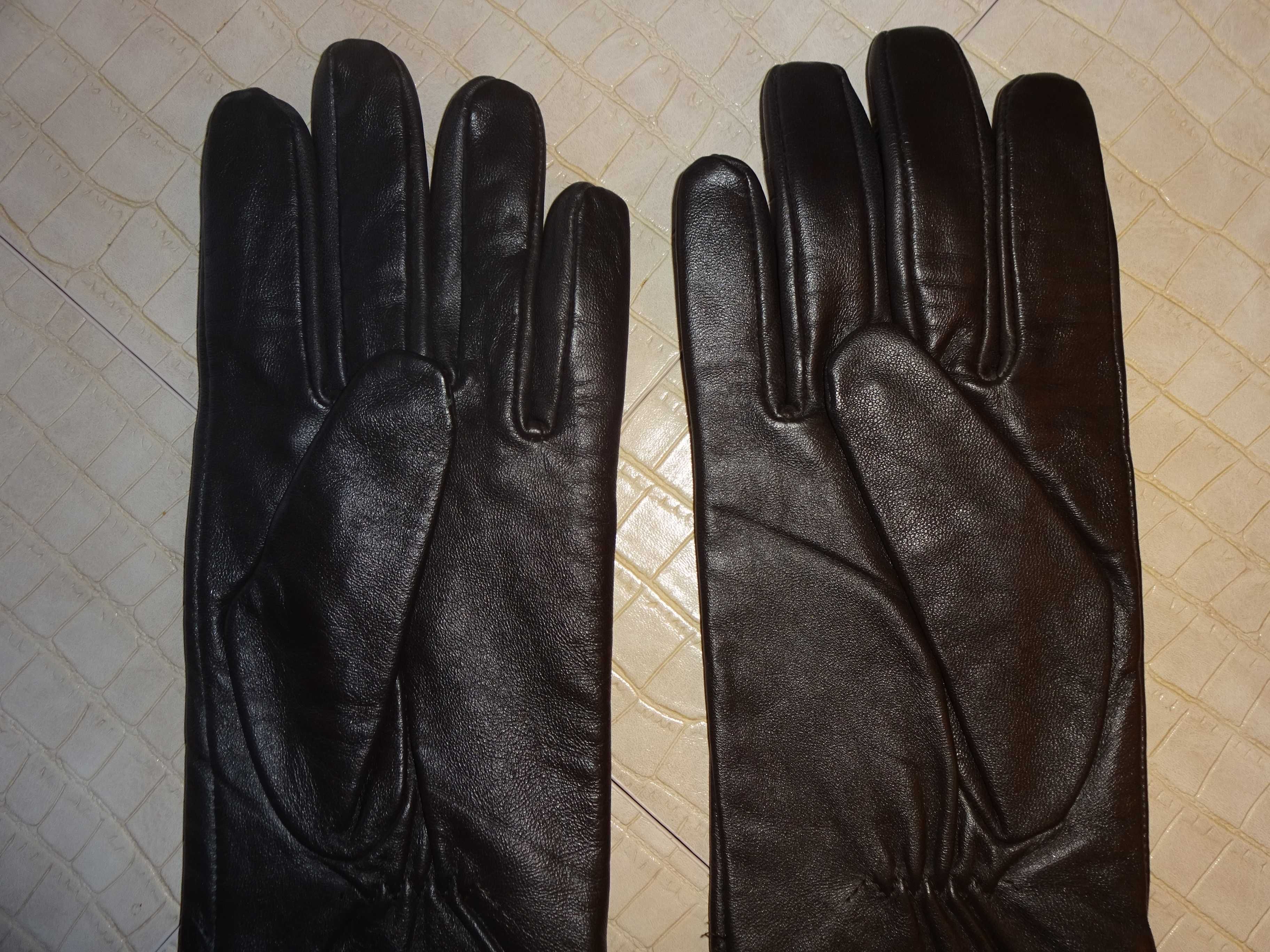 Florence + Fred Leather skórzane ciemno brązowe długie rękawiczki L/XL