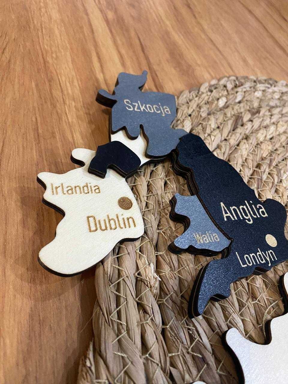 Drewniana mapa Europy + Anglia 3D Miasta dekoracja ścienna 600x400