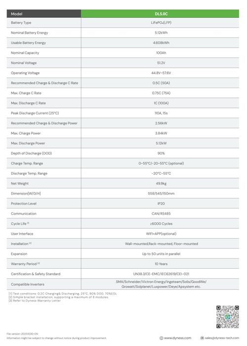Акумулятор DYNESS DL5.0C, LiFePO4 51,2V/100AH (5120W*h)  з підігрівом