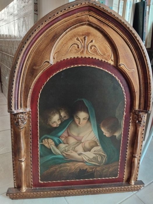 Quadro com pintura religiosa  do tipo retábulo