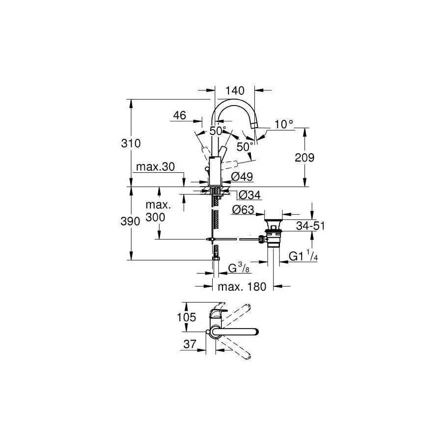 Grohe Bauflow bateria umywalkowa