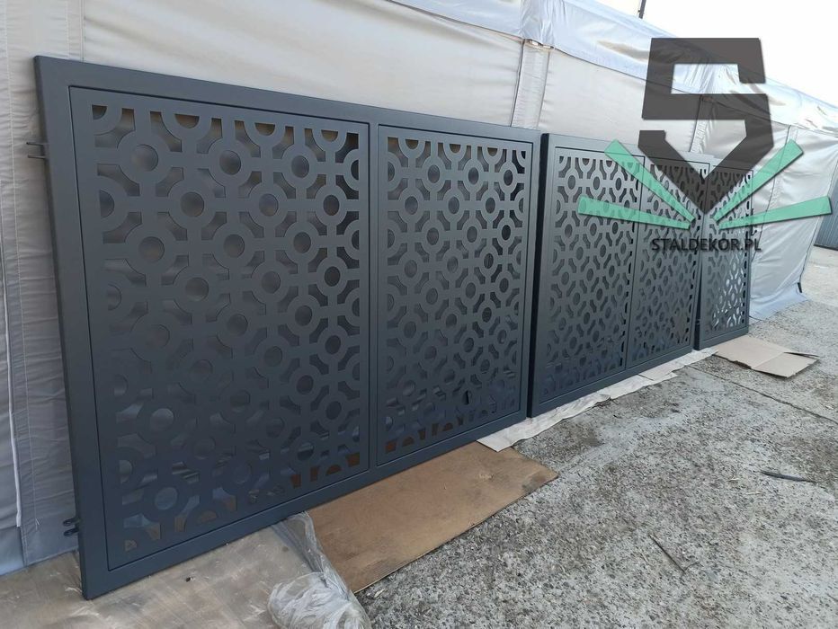 Brama przesuwna 4x1,5m wycinana laserowo, CNC,  panelowa.