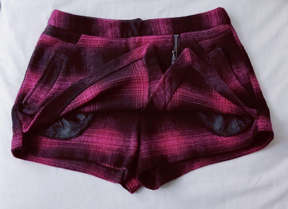 Wełniane Krótkie spodenki zimowe XL / 42 / 14 bordo czarne ciepłe wool