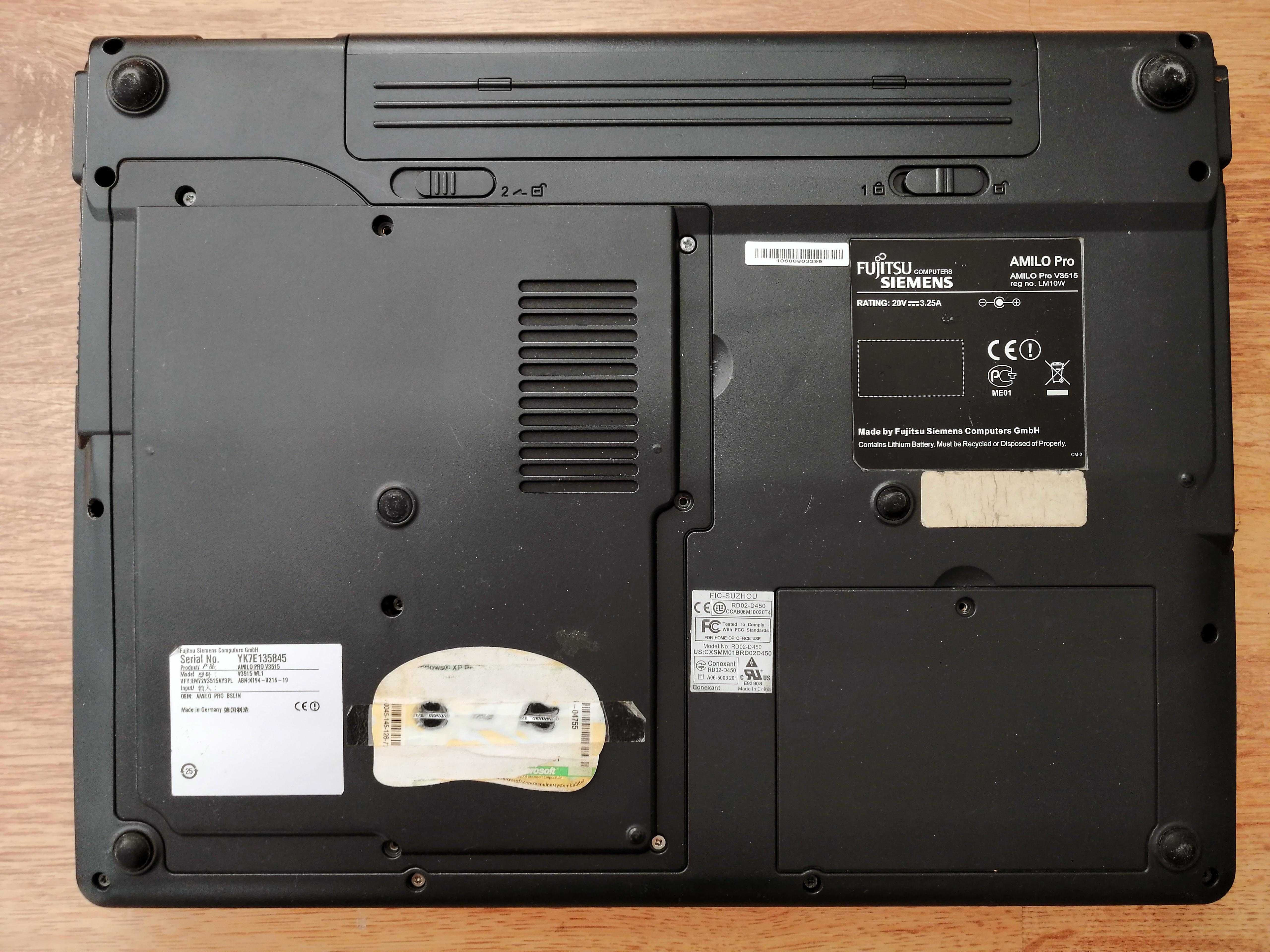 Laptop AMILO Pro V3515 Fujitsu Siemens RAM 1GB + bateria. Niesprawny