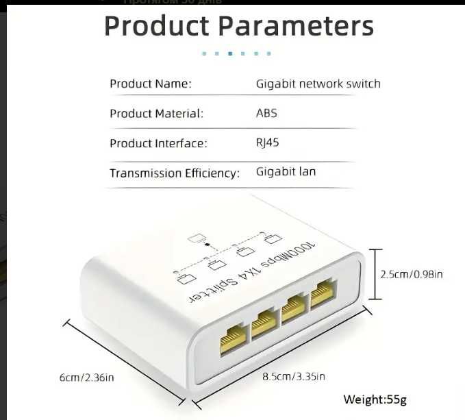 RJ45 Network Ethernet Splitter 1000Mbps 1 to 4 мережевий розгалужувач