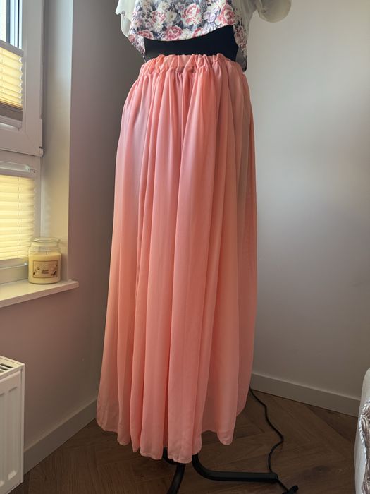 Długa spódnica maxi dwuwartwowa koralowa na lato letnia wakacyjna