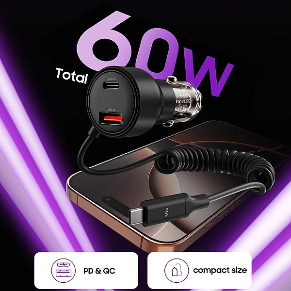 Tech-Protect Cc05/2-Port Car Charger Pd60W + Cable Black
