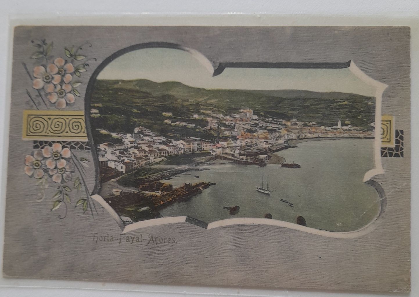 Açores Postal Antigo com vista da Horta-Faial.