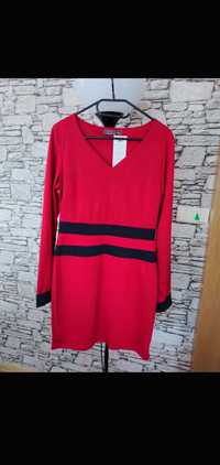 NOWA elastyczna czerwona bordo sukienka, MIDI, rozmiar 42