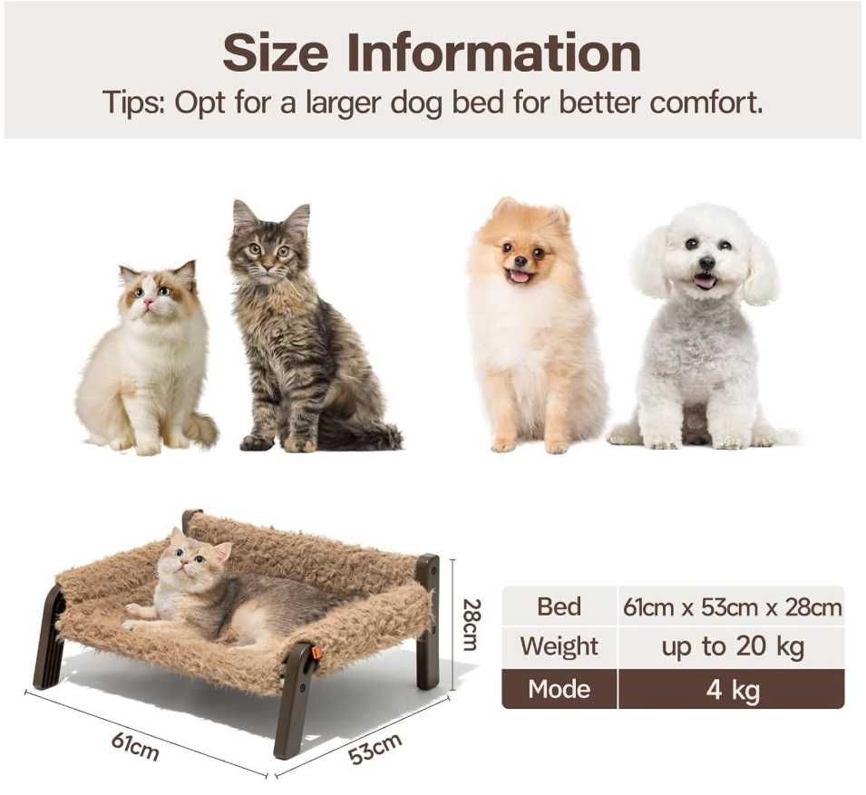 MEWOOFUN sofa leżak łóżko dla małych psów i kotów L 61x53x28cm Brązowe