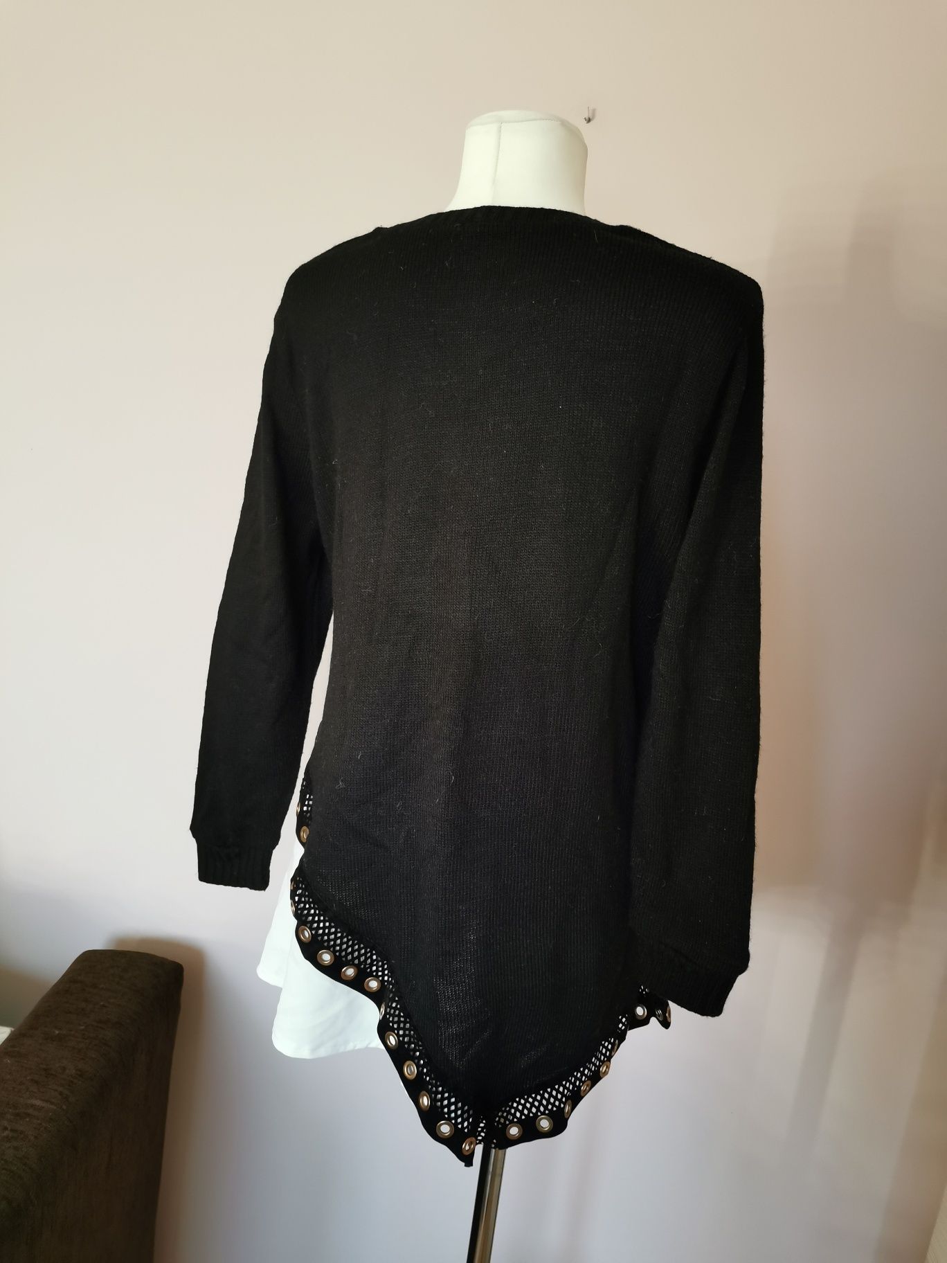 Paparazzi Fashion sweter wełniany wełna czarny biały 44 46 XXL 3XL