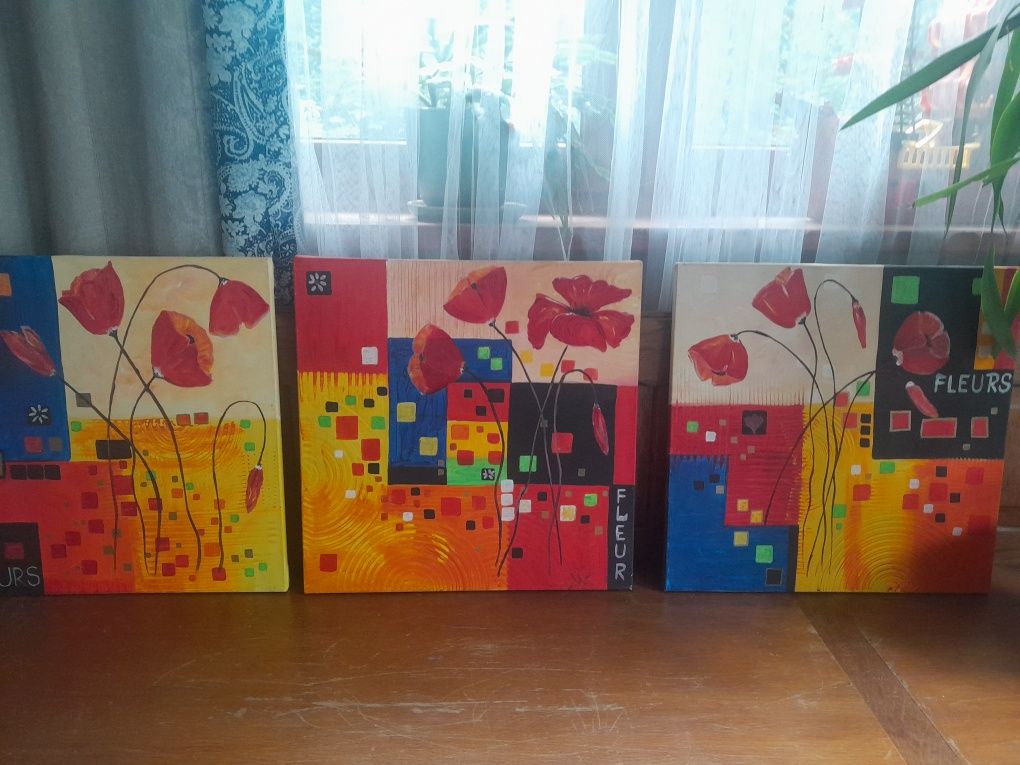 Obrazy malowane na płótnie 3 szt 50x50