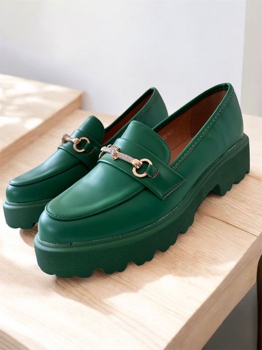 38 Sklep Nowe mokasyny damskie butelkowa zieleń YDF20A