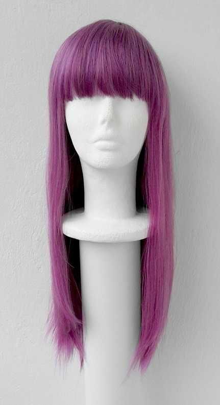 Różowa fioletowa peruka z prostą grzywką długa cosplay wig