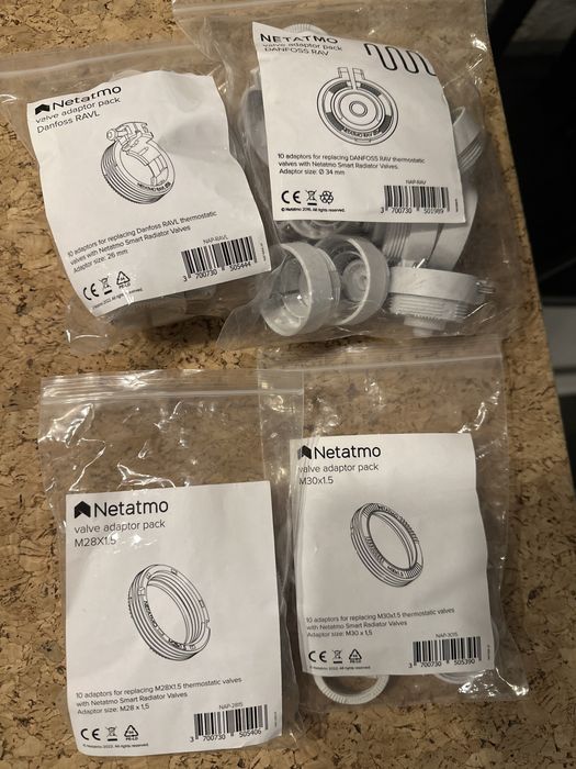 Netatmo adaptery głowic M30x1 M30x1.5 M28x1.5 Danfoss RA RAVL Giacomin