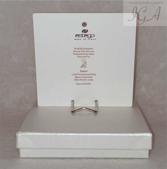 Obrazek Malowany Na Drewnie Grawer Pamiątka Komunii dla Chłopca