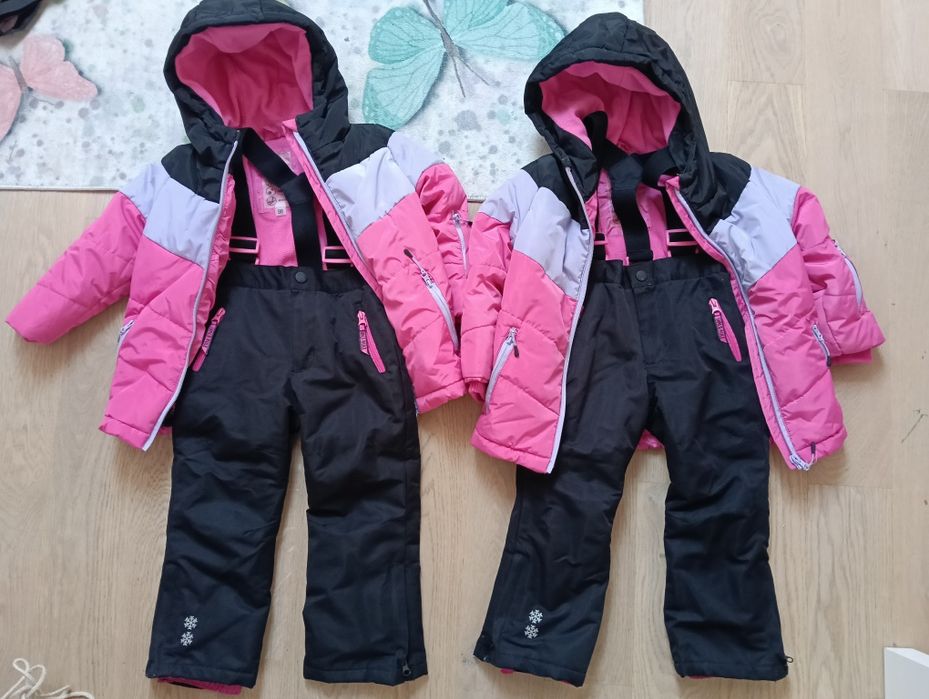 Kombinezony zimowe na narty dla bliźniaczek 98