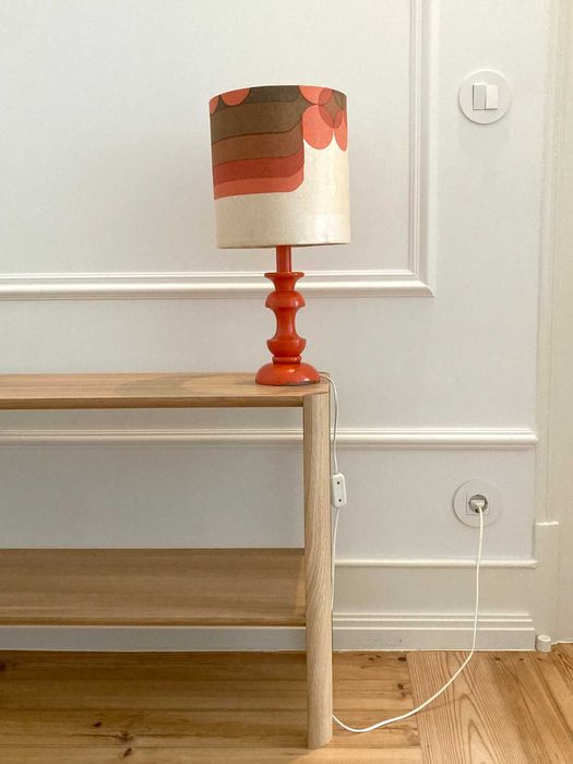 Candeeiro Abajur - Madeira e Tecido - Antigo Retro Vintage, Nordico