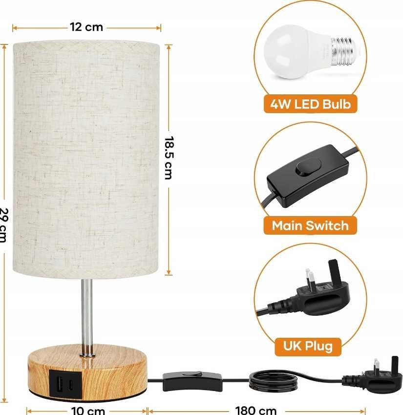 Nowoczesna Lampka Dotykowa – 3 Stopnie Jasności, Ładowarka USB/USB-C