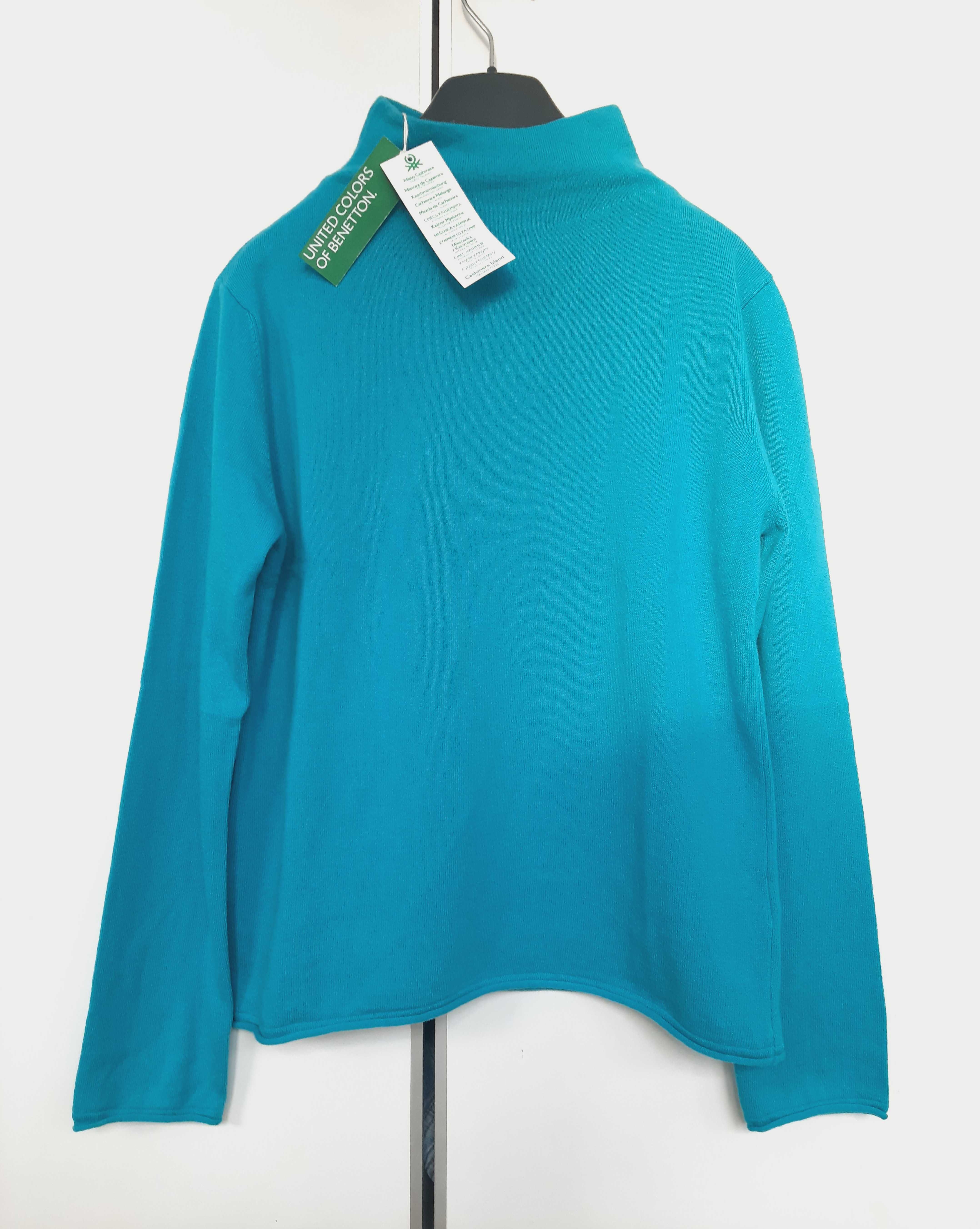 Benetton Nowy sweter z kaszmirem turkusowy M