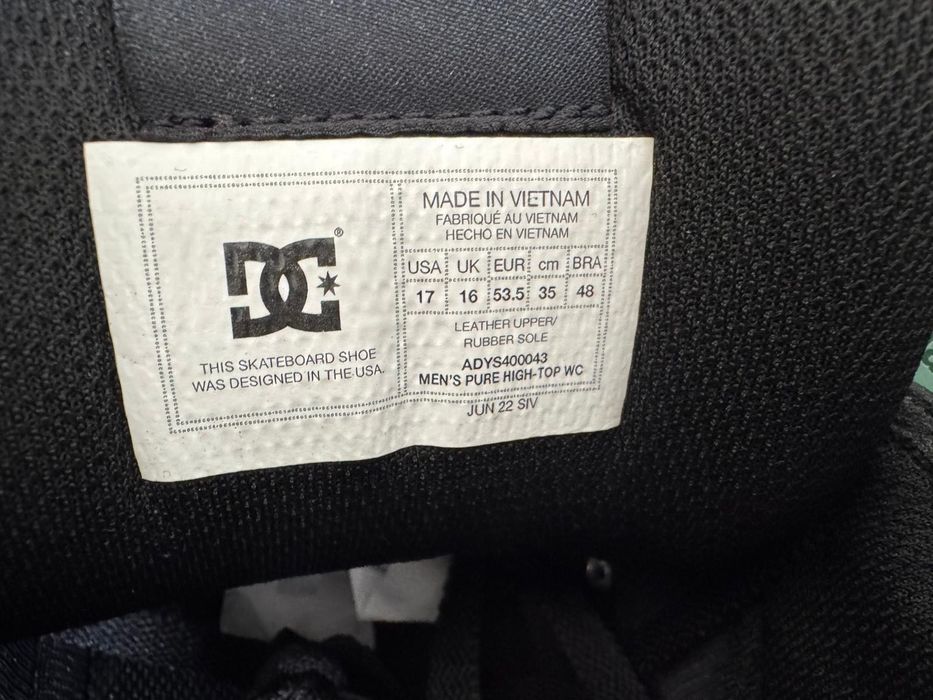 Nowe sneakersy męskie DC SHOES PURE HIGH-TOP WC czarne 53,5