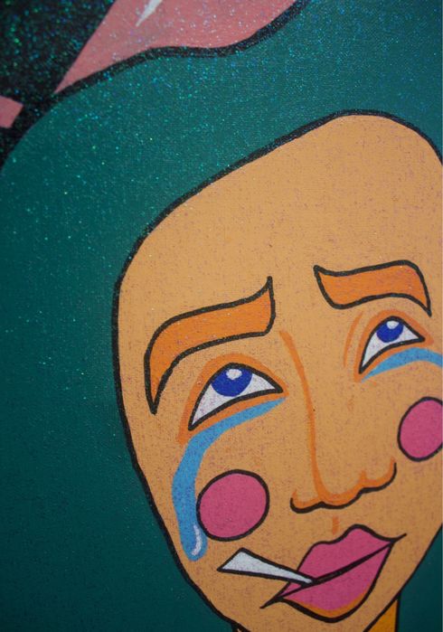 quadro tela santa colorida acrílico e glitter envernizado