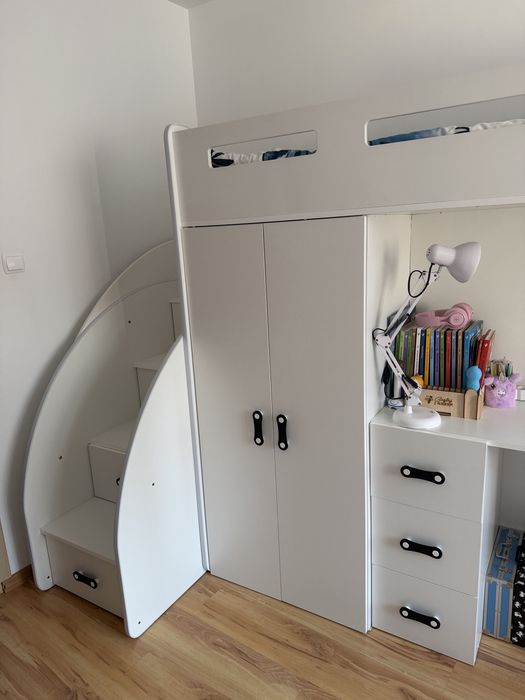 Łóżko piętrowe Zuzia z biurkiem i szafa w zabudowie 200x80