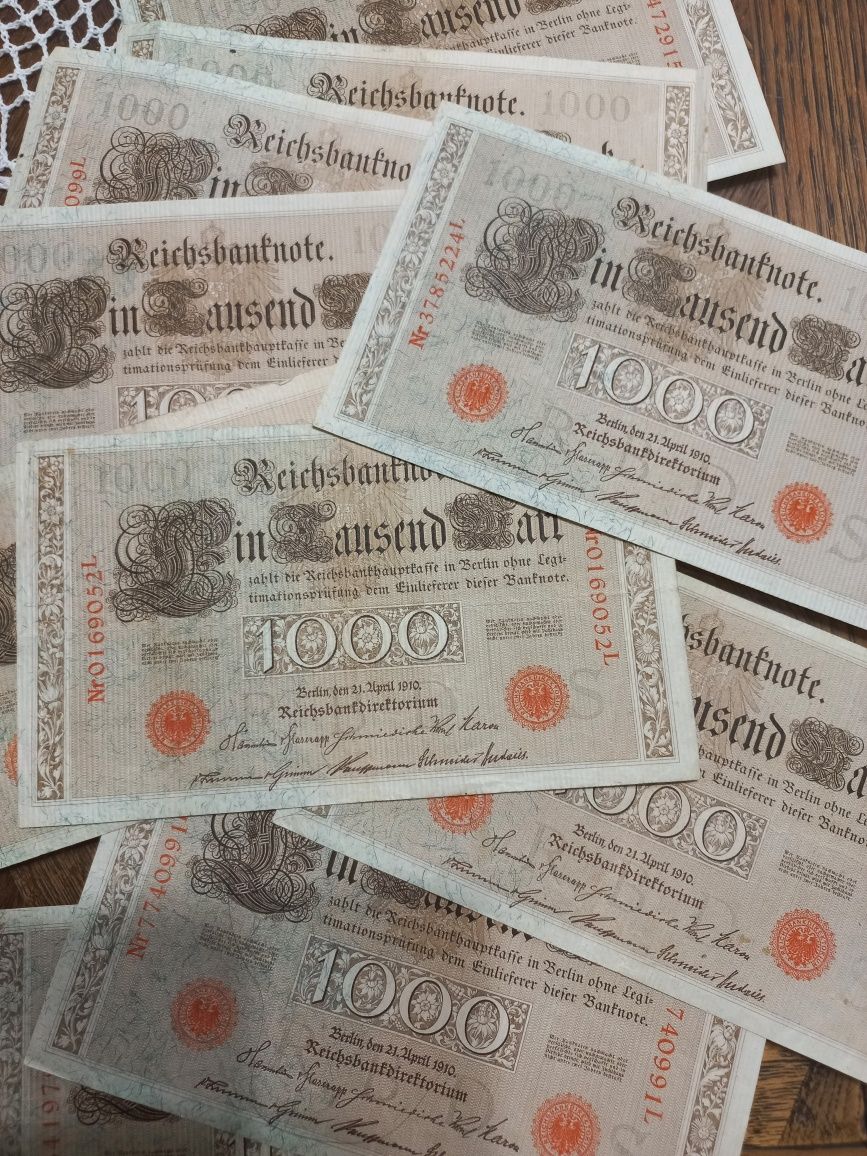 Niemcy  - zestaw 10 banknotów 1000 marek z 1910 r.