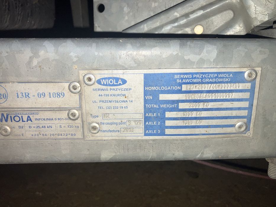 Przyczepa do przewozu minikoparki, sprzetu budowlanego WIOLA 2t/2000kg