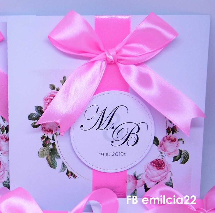 Zaproszenia w kolorze różowym + koperta z okazji Ślubu