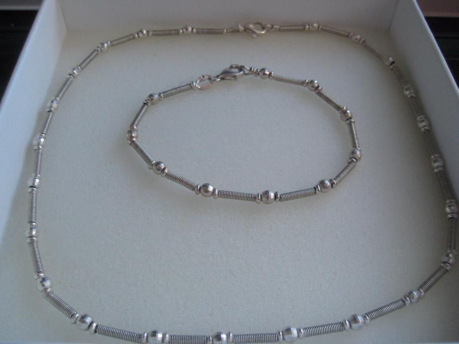 Fio e pulseira, conjunto em prata contrastada(NOVO)