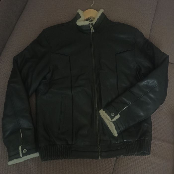 Шкіряна чоловіча куртка на натуральній овчині,