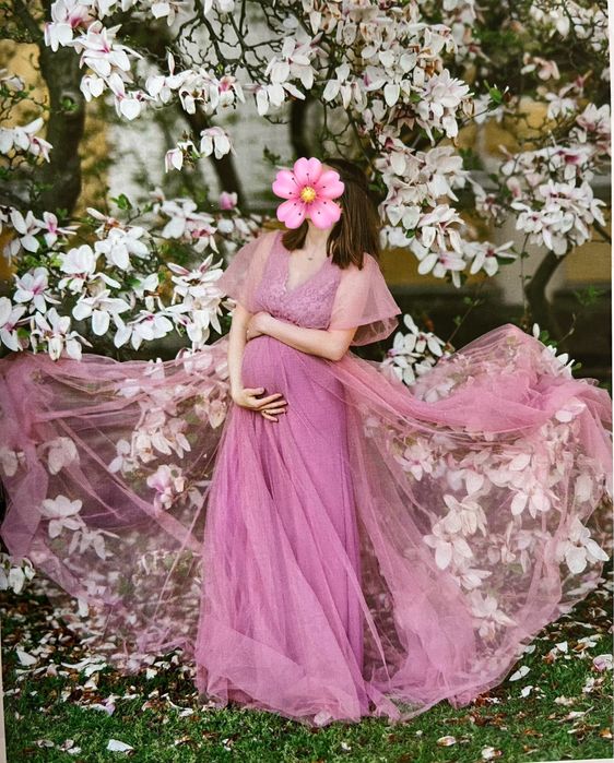 Suknia do sesji ciazowej tiulowa rozowa z halka kamaprops