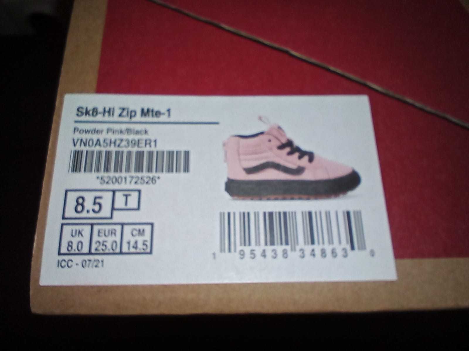 Vans SK8 HI ZIP MTE 1 - pudrowy róż - rozmiar 25 (14,5 cm wkładka)