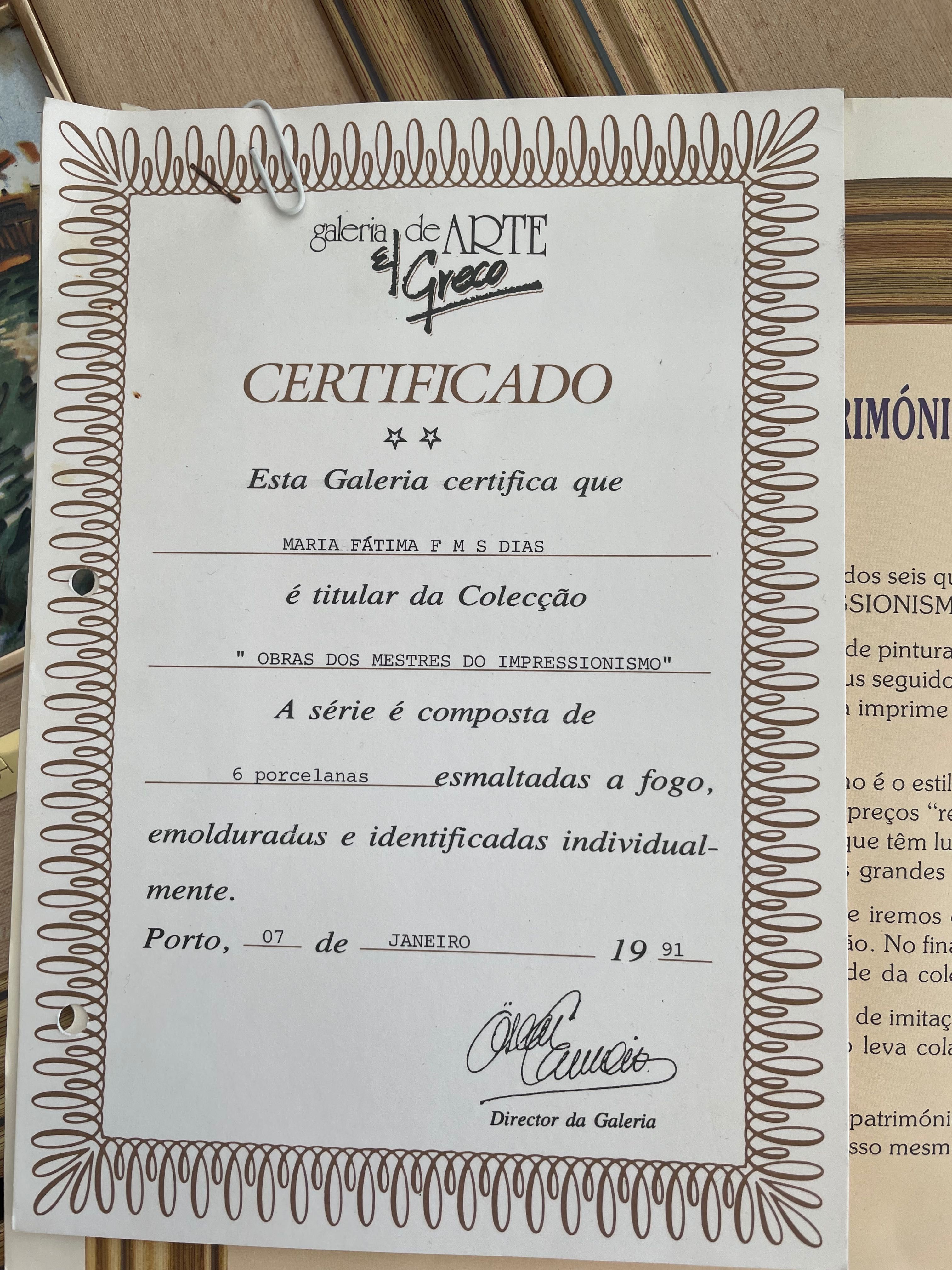 Coleção 6 quadros esmalte com certificado