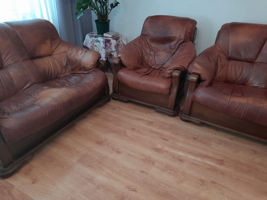 Skórzany komplet wypoczynkowy sofa fotele
