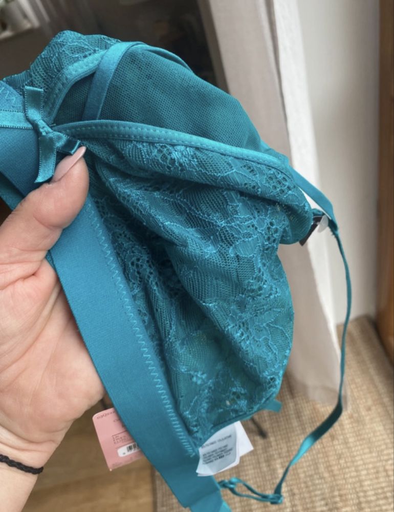 hunkemoller stanik cienki top niebieski koronkowy L