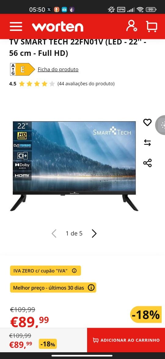 Tv Smart tech 22"