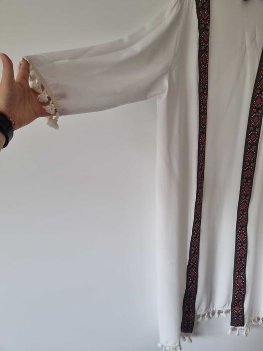 Damskie białe kimono narzutka boho tunika plażowa wiskoza 100%