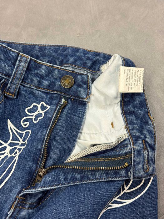 Spodnie jeansowe z retro nadrukami baggy y2k denim (S)