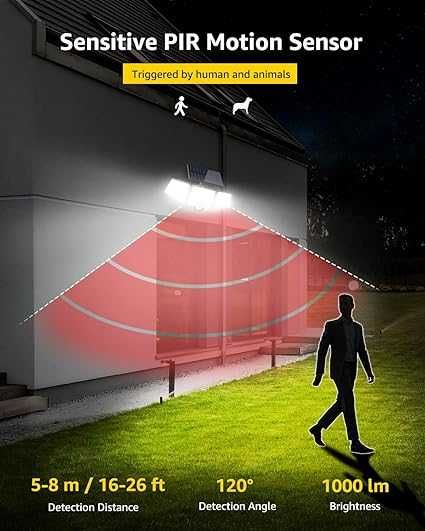 Solarna lampa, 1200 lm, czujnik ruchu z 360 stopni